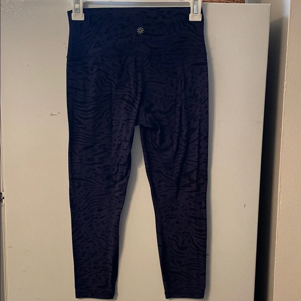Athleta Small Transcend 7/8‎ Tight Black & Navy Zebra Print Leggings